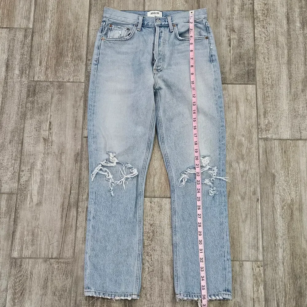 Agolde Jeans Women Size 25 Riley High Rise Crop Distressed Button Fly Light Wash